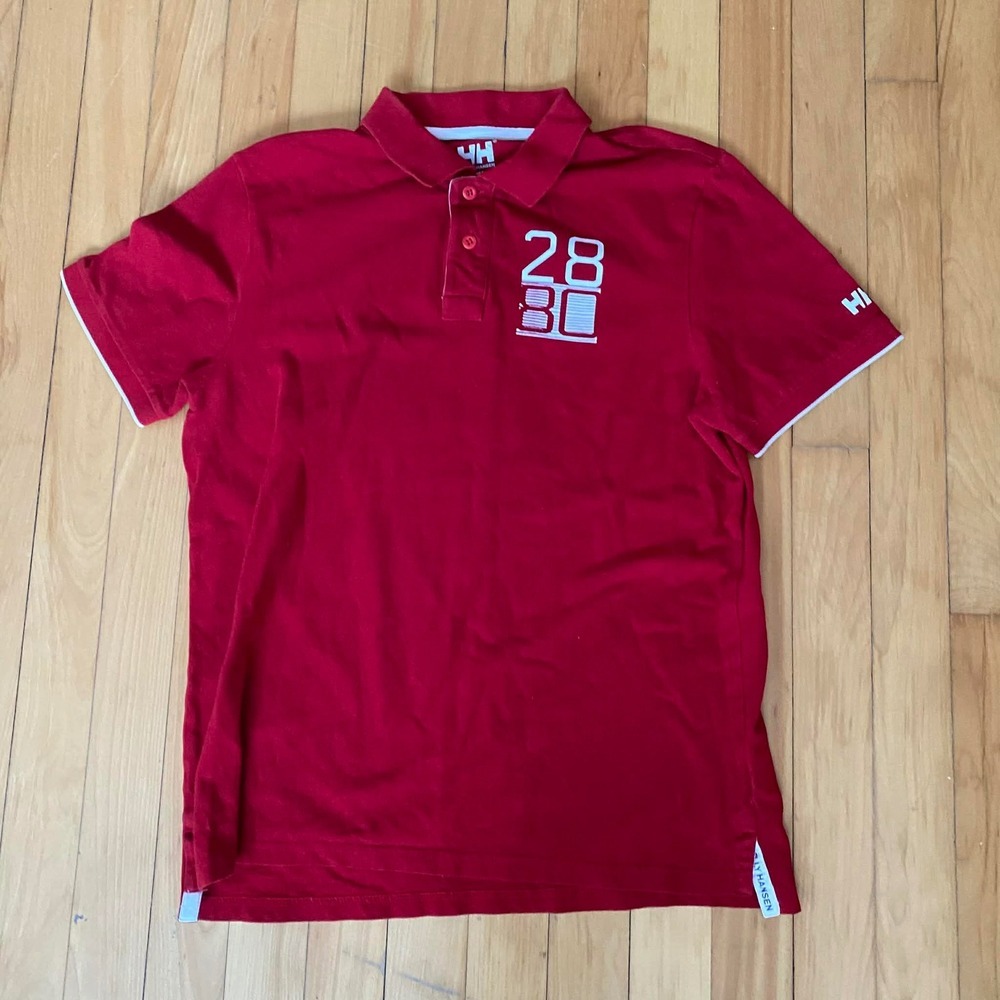 Helly Hansen Red Polo Shirt Mens Size Medium 2830 Logo Short Sleeve